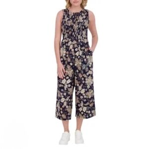 Andrew Marc Wide Leg Romper Navy Blue Green Beige Floral Women's Size XL